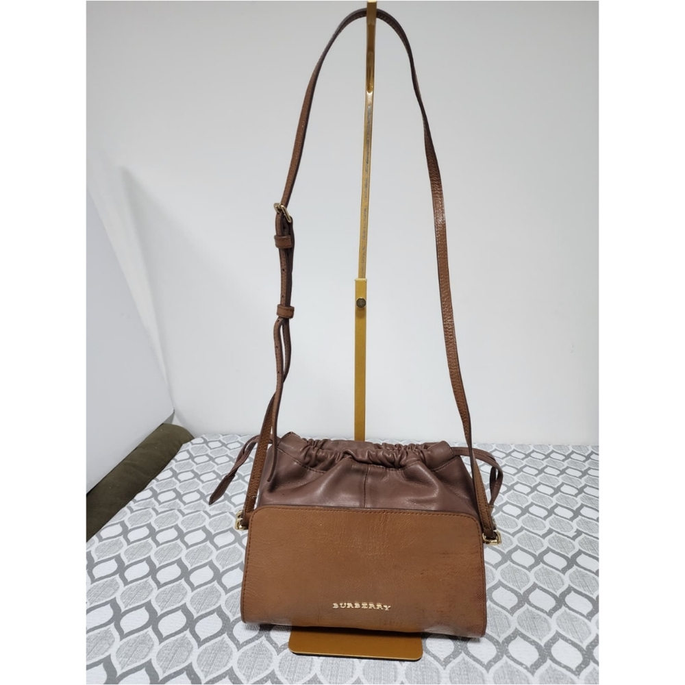 Burberry Leather Drawstring Crossbody Bag Brown